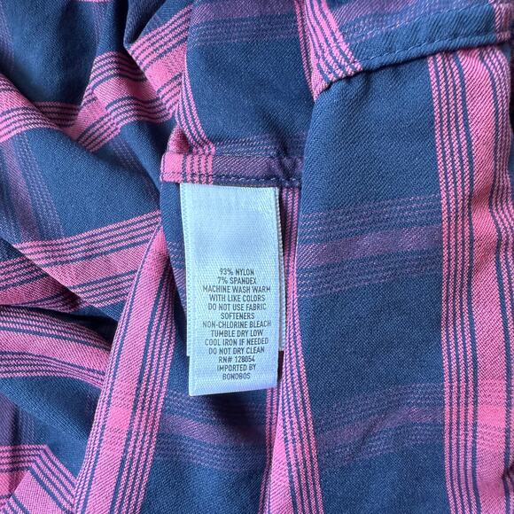 Bonobos Shirt Mens Large Blue Pink Check Long Sleeve Slim Fit Nylon Spandex - Picture 4 of 5